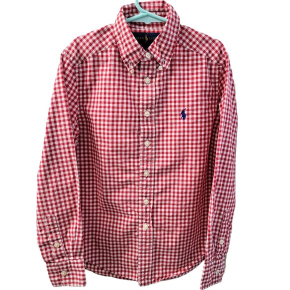 Ralph Lauren Gingham Shirt Long Sleeve Button Down Collar Red White Small 8 - Picture 2 of 11
